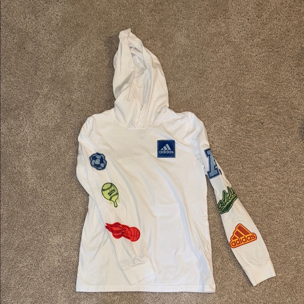 Adidas Kids White Hooded Long-Sleeve Graphic Top